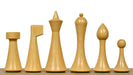 Ebonised chess pieces with a 95mm king, lightly weighted
