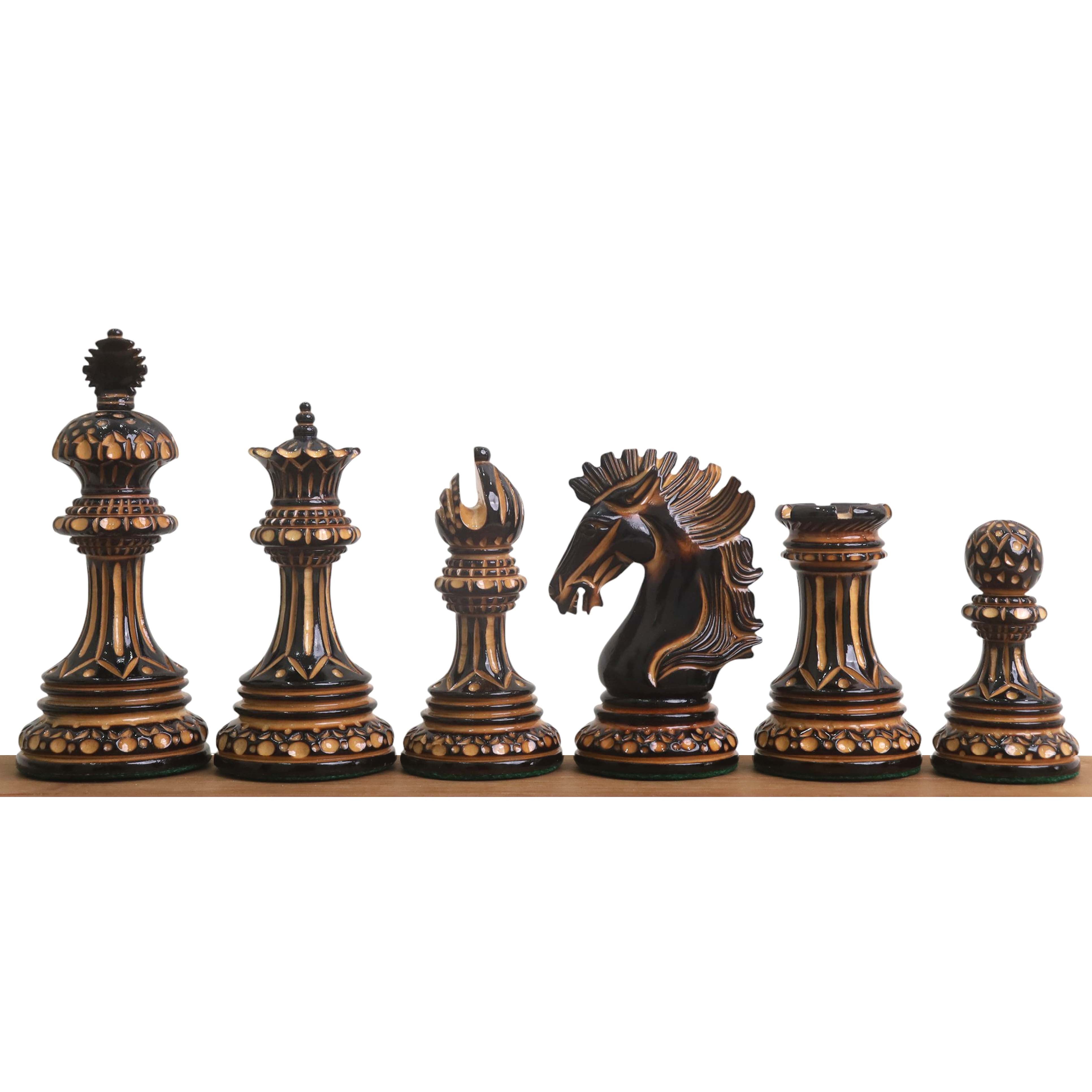 Black Lacquered Burnt Boxwood and White Lacquered Burnt Boxwood chessmen sized for 57 to 65 mm squares