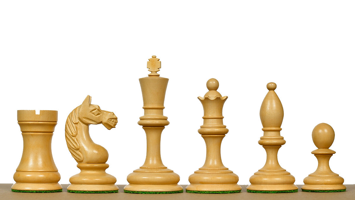 Genuine ebony chess pieces with a 101mm king and weighted felted bases