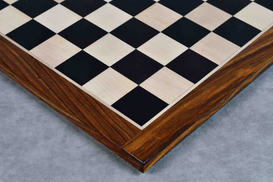 Ebony and maple sheesham border chess board, 17 inch, from above