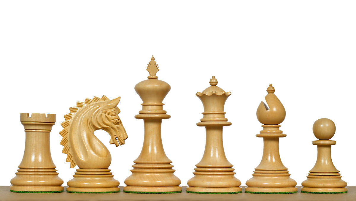 Genuine ebony chess pieces with a 108mm king and weighted felted bases