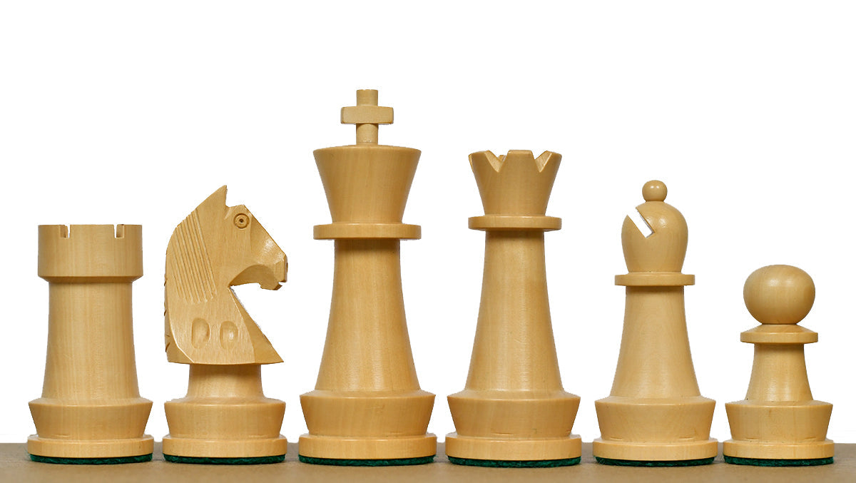 Ebonised chess pieces with a 95mm king and weighted felted bases