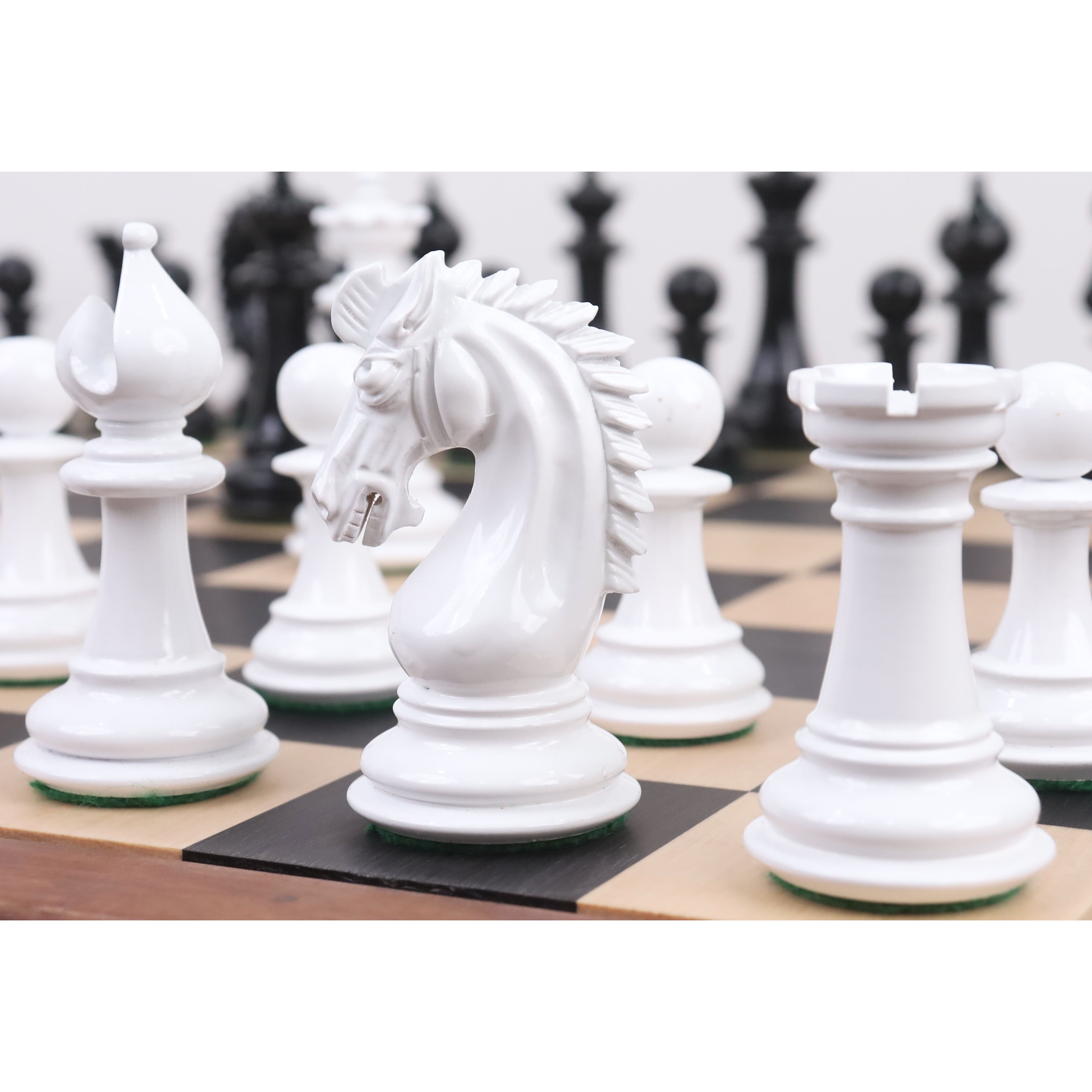 Lacquered Black boxwood and Lacquered White boxwood chessmen at 1,400 grams complete