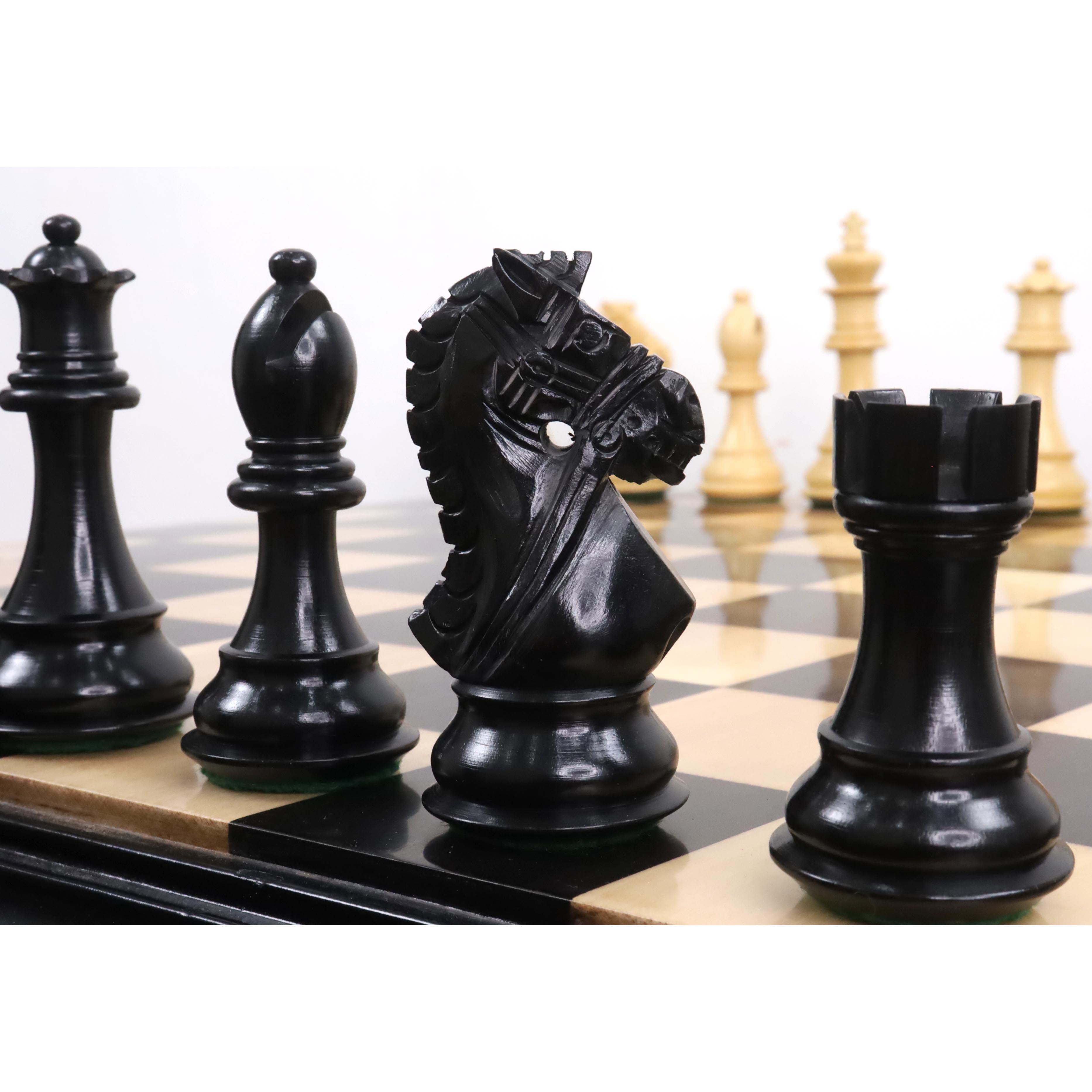 Ebony Wood and Boxwood chessmen sized for 50 to 55 mm squares