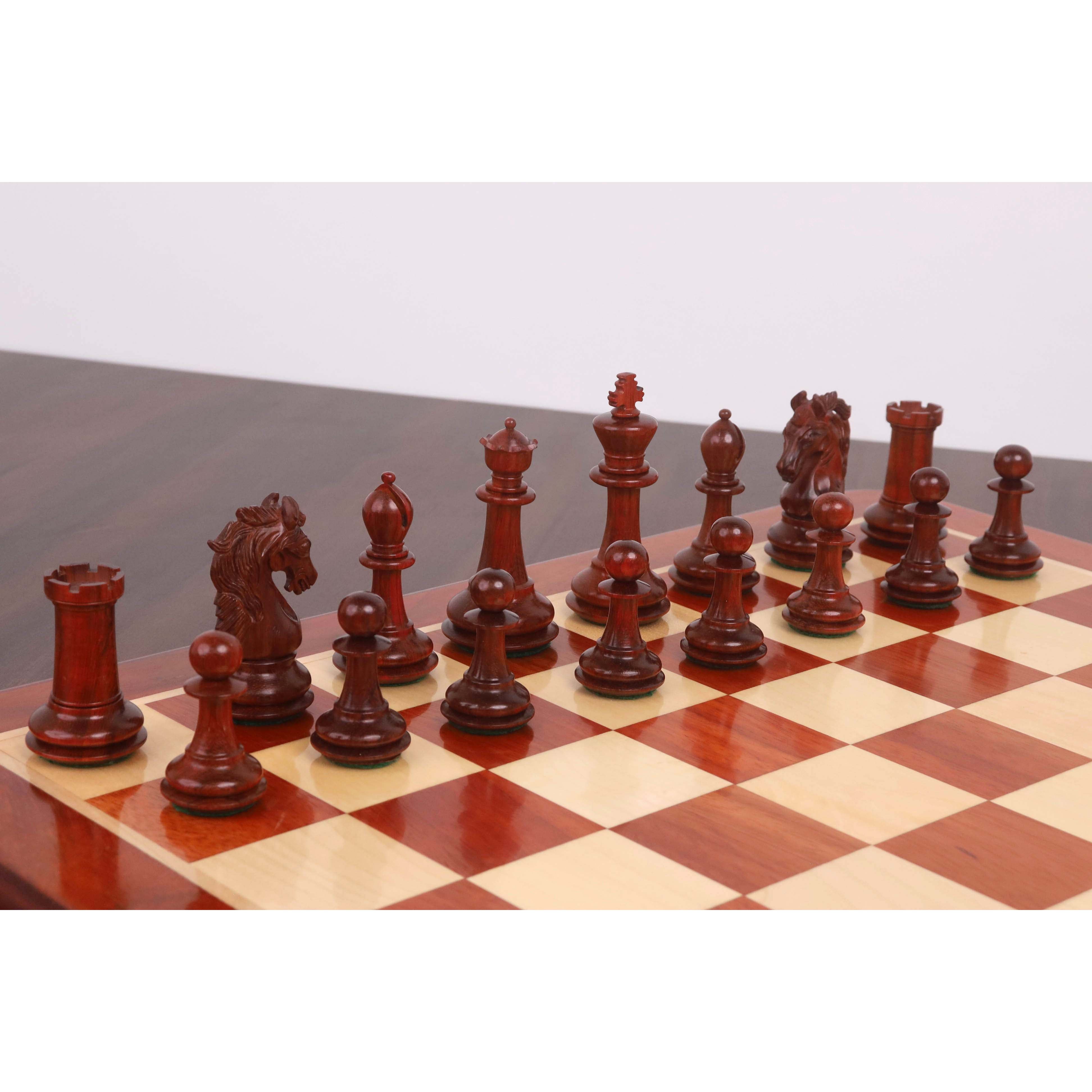 Bud Rosewood and Boxwood chessmen sized for 55 mm squares