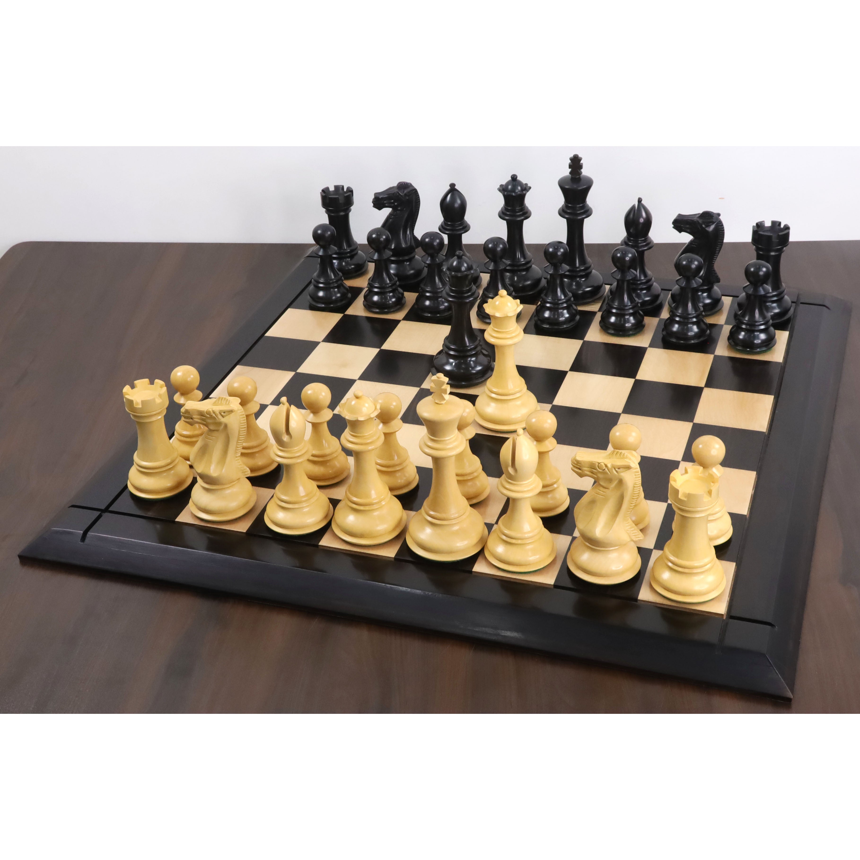 Jumbo Pro Staunton chess pieces in ebony wood, 159mm king