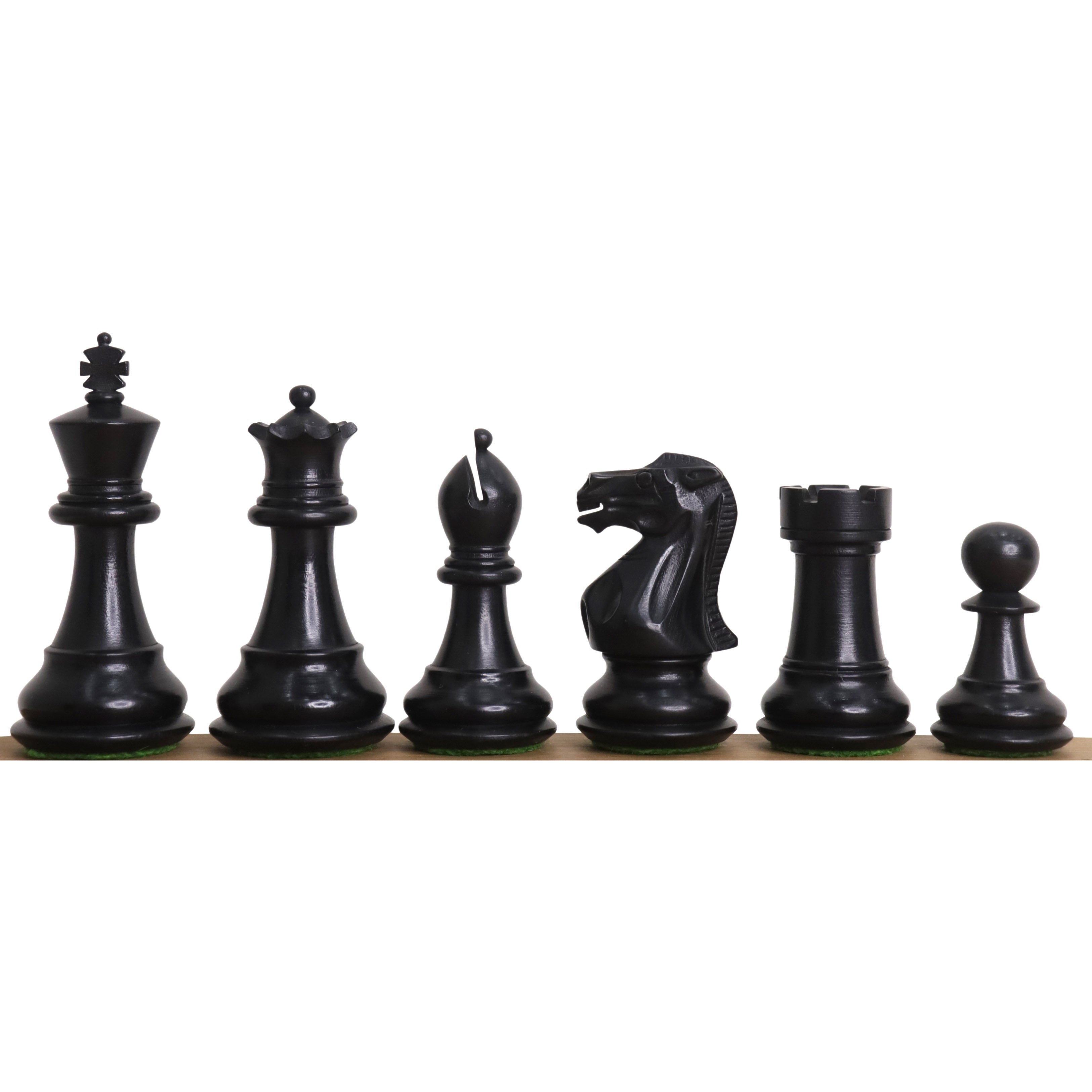 Ebonised Boxwood and Boxwood chessmen sized for 38 to 45 mm squares