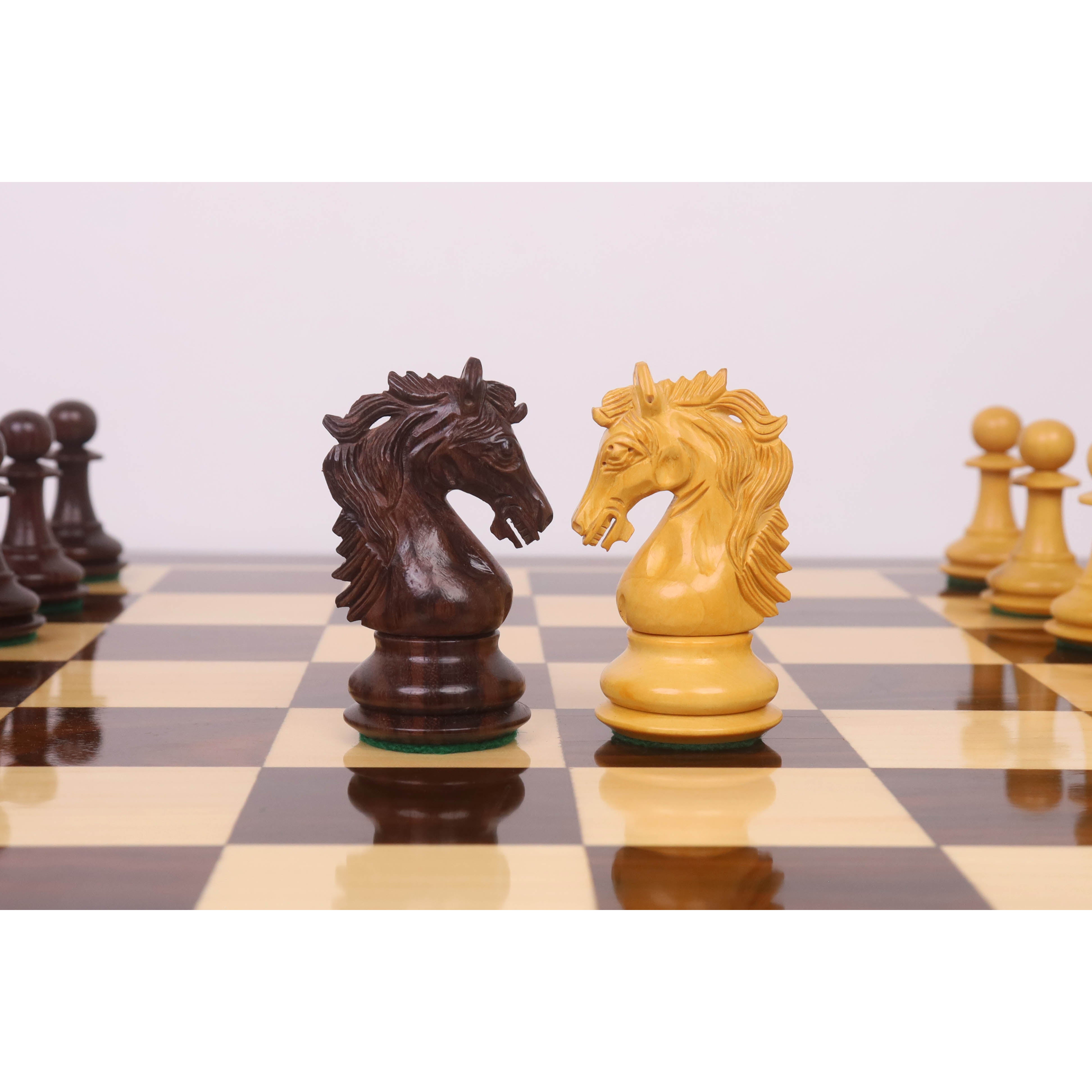Rose Wood and Boxwood chessmen sized for 55 mm squares