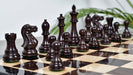 Knight carving detail on the Desert Gold Staunton chess pieces in rosewood and natural boxwood
