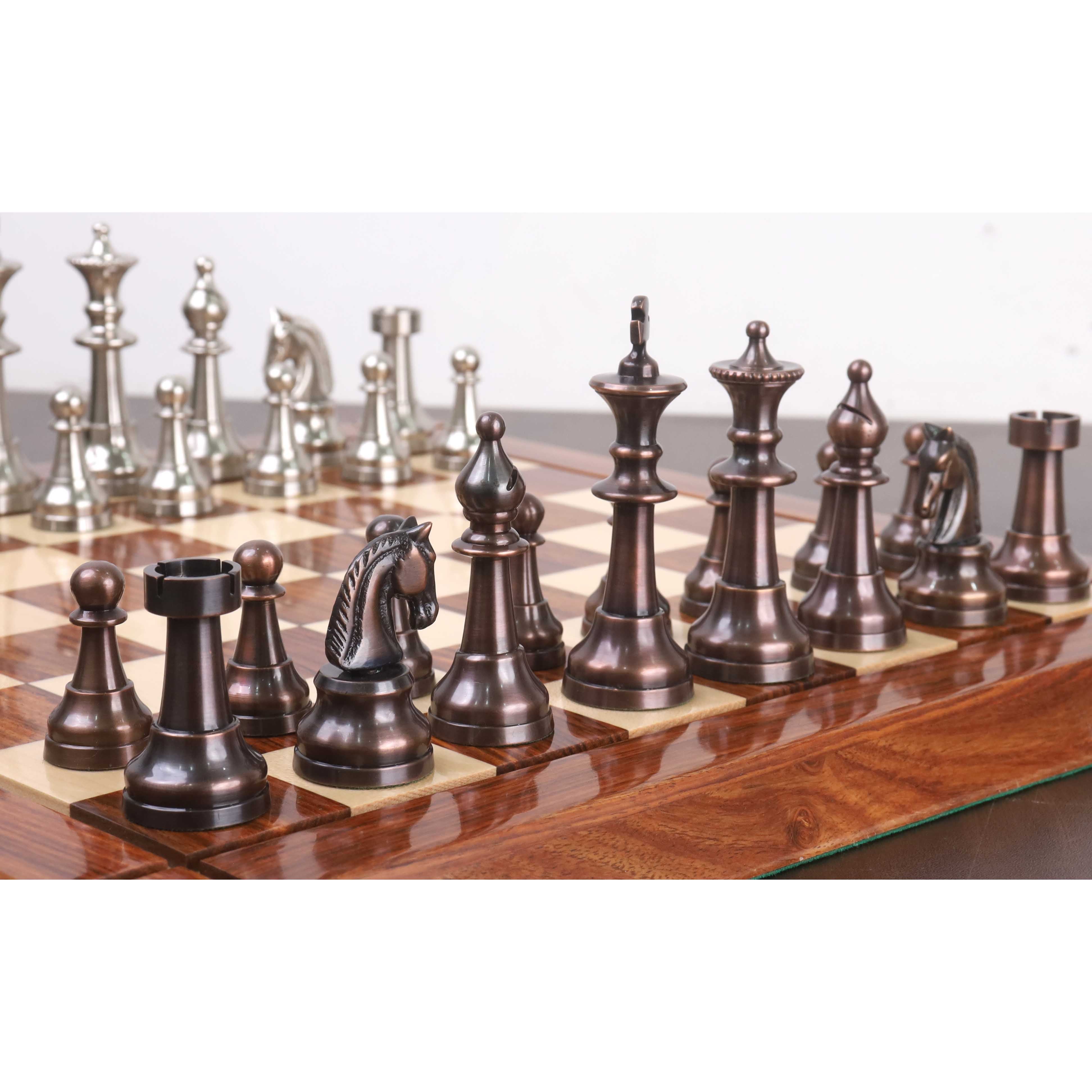 Copper Antiqued and Silver chessmen at 1,500 grams complete
