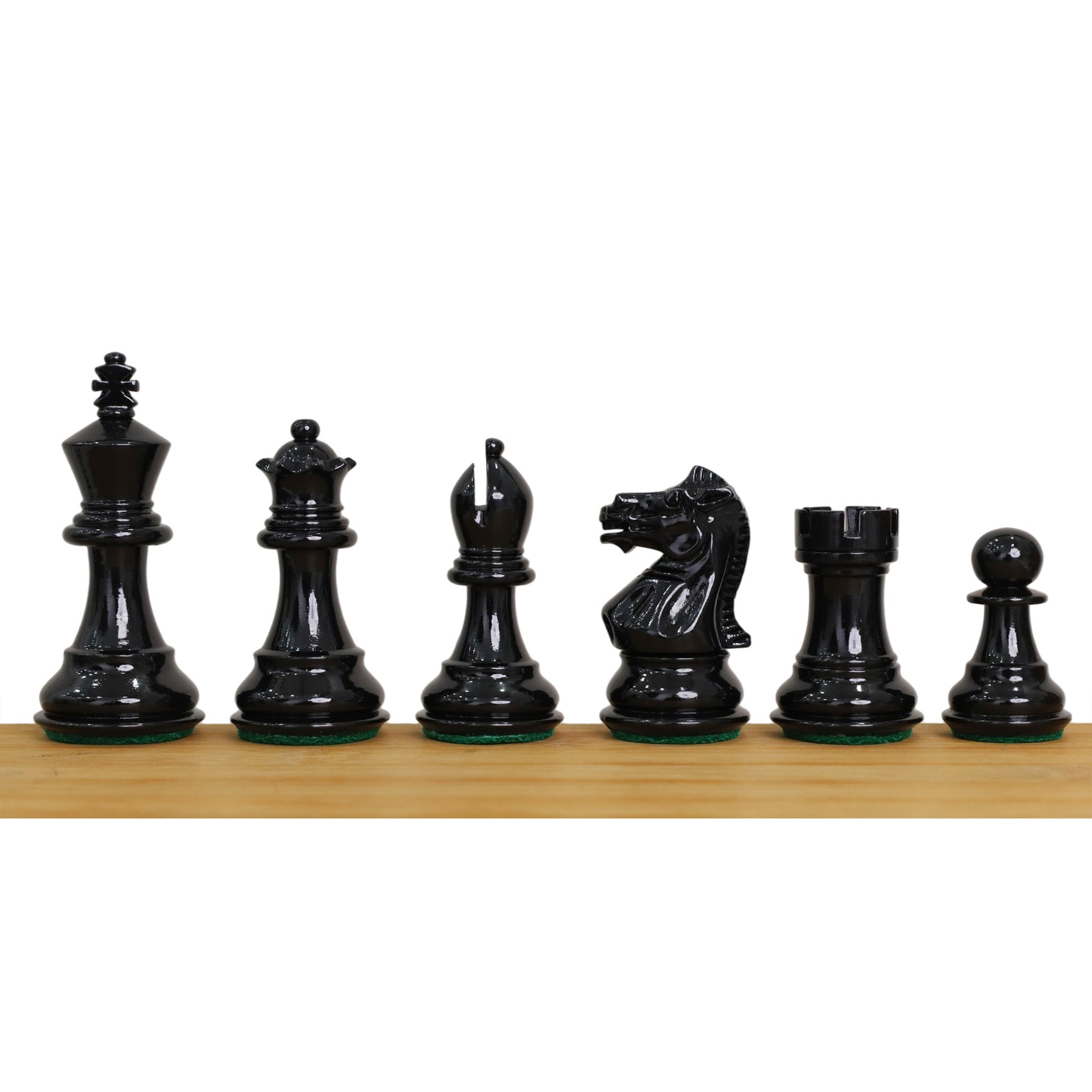 Black Painted Boxwood and Ivory Painted Boxwood chessmen sized for 40 to 45 mm squares
