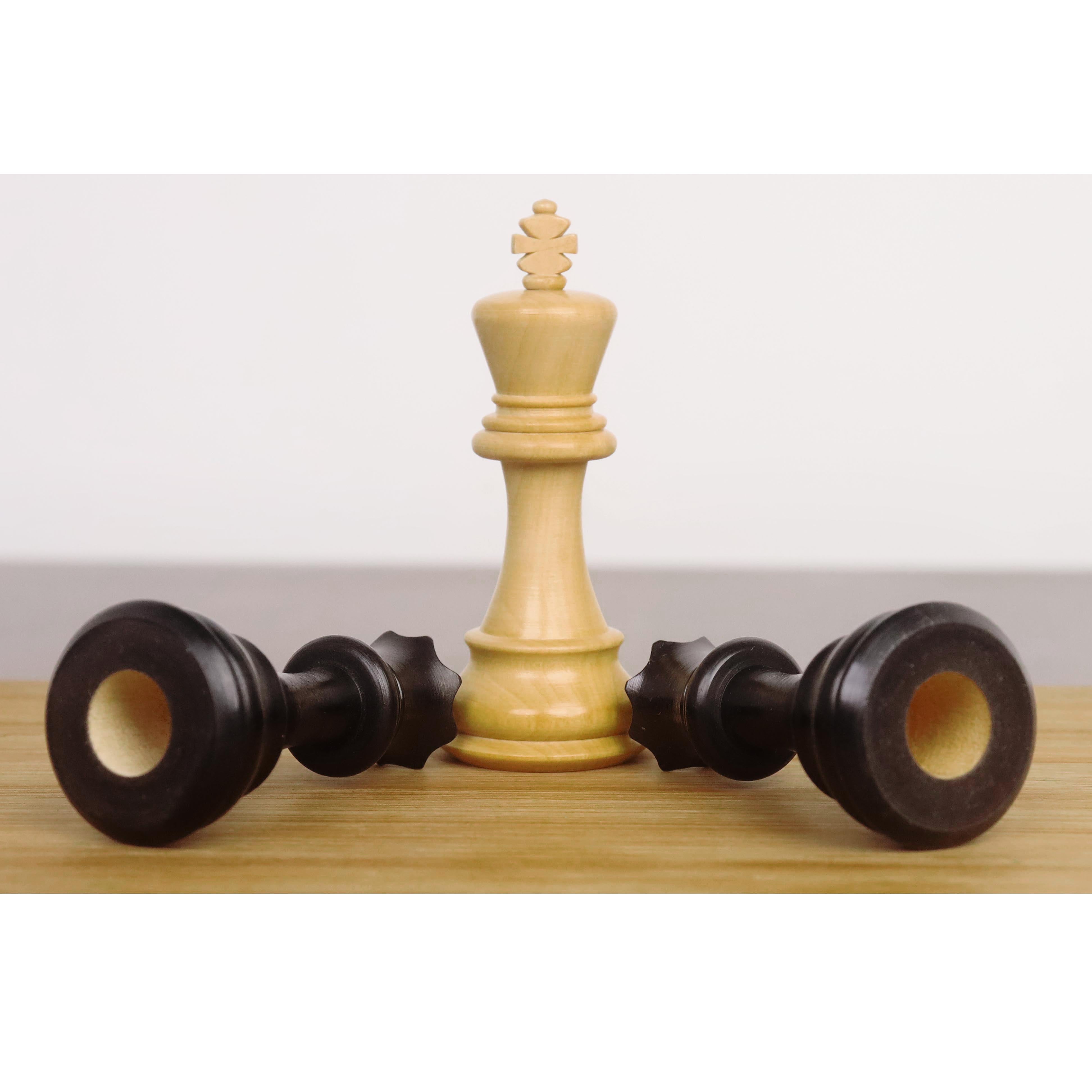 Ebonised Boxwood and Boxwood chessmen sized for 38 to 45 mm squares