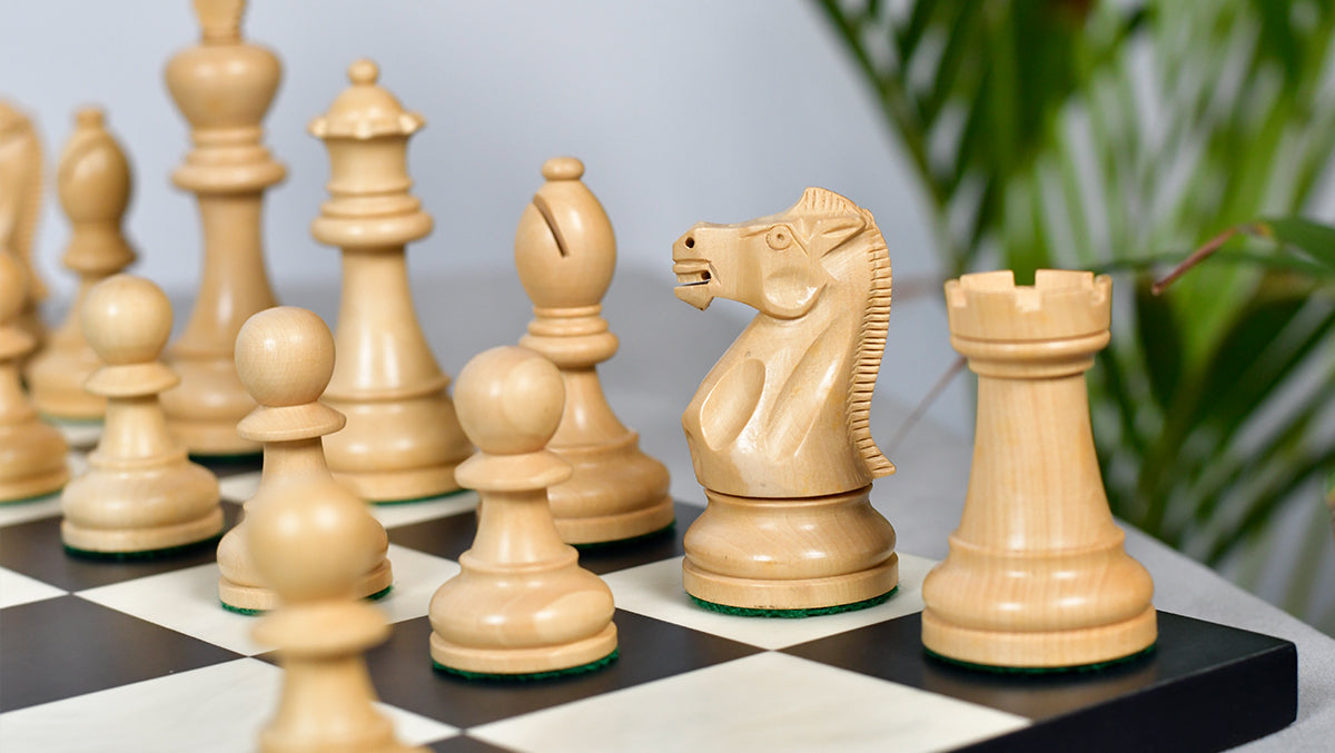 American Staunton weighted tournament chess pieces in ebonised boxwood, Australia
