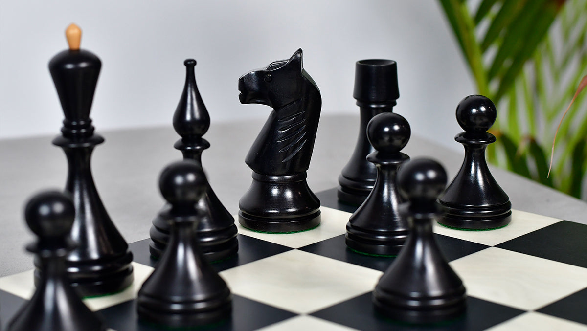 Knight carving detail on the ebonised 1961 Soviet Baku chess pieces