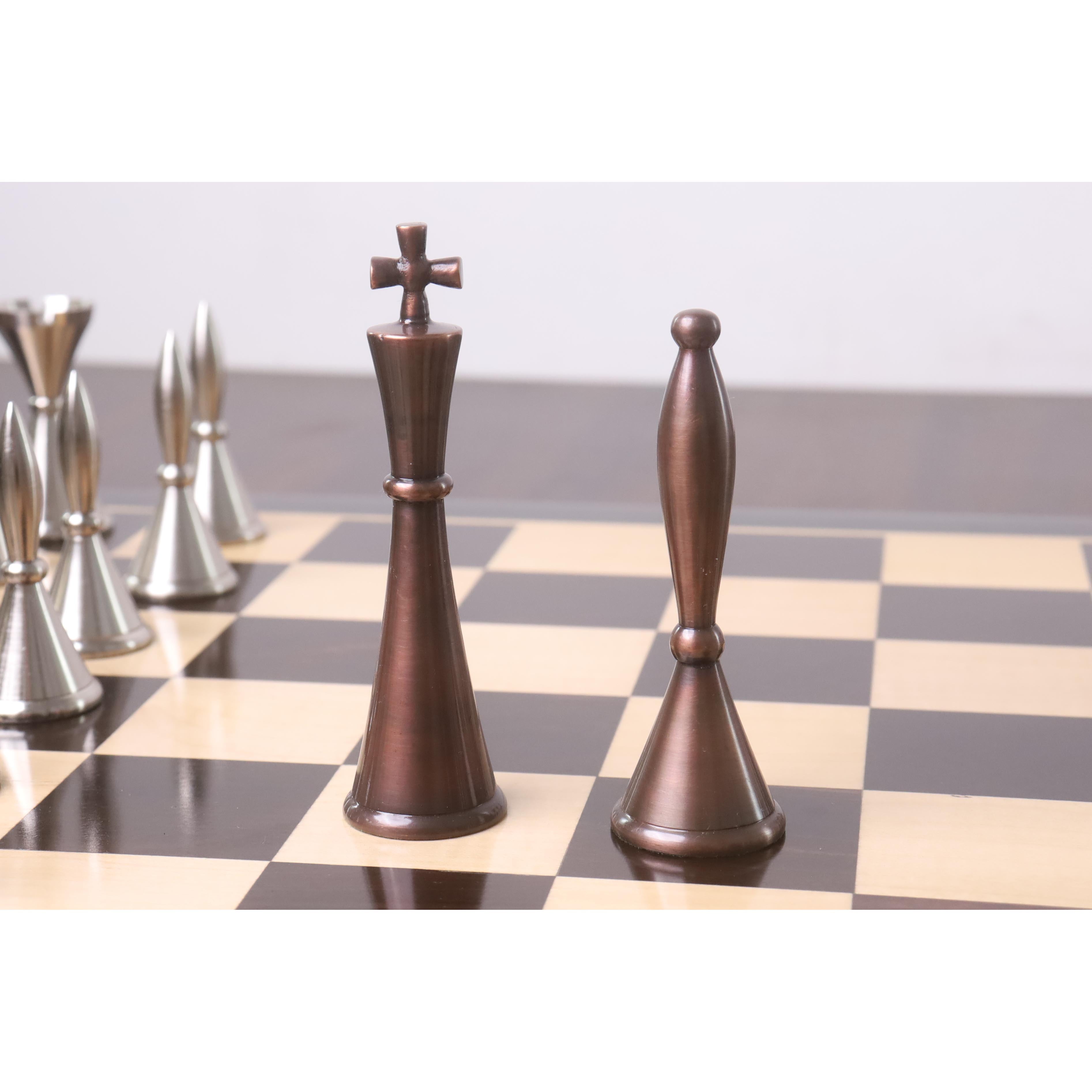 Antiqued Copper and Metallic Silver chessmen at 1,560 grams complete