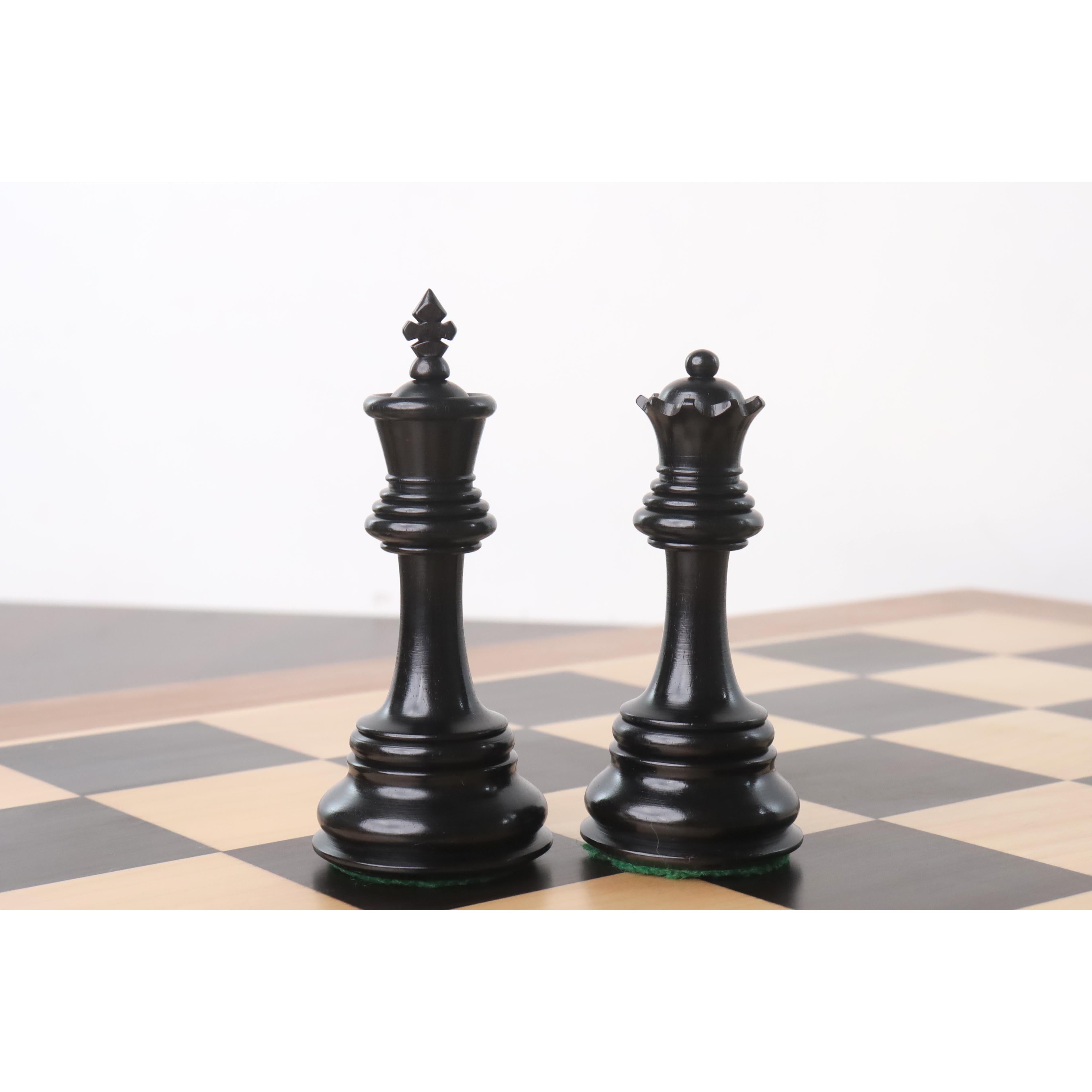 Tilted Knight Staunton chess pieces in ebony wood, 109mm king