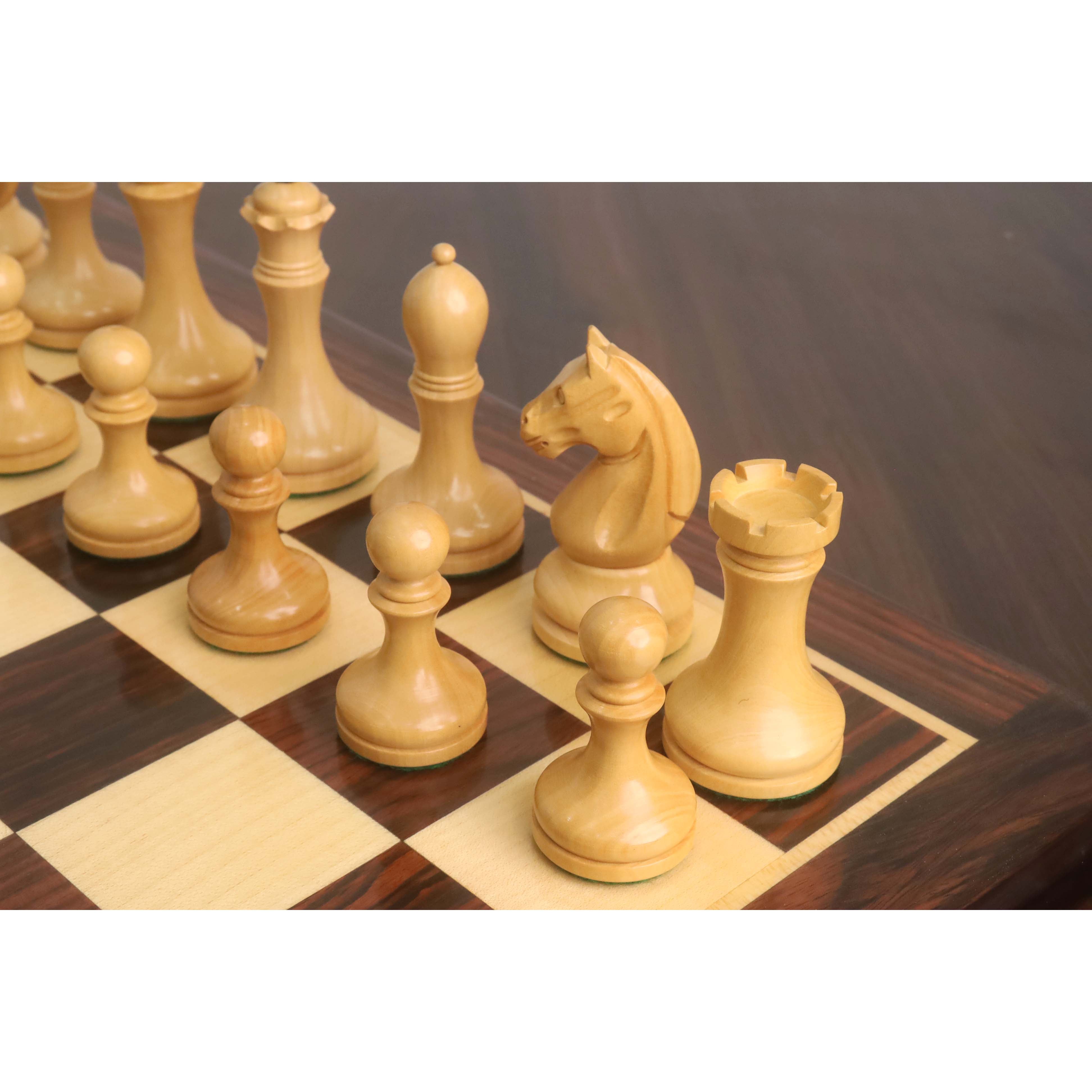 Mahogany Stained Boxwood and Boxwood chessmen with a 39mm king base