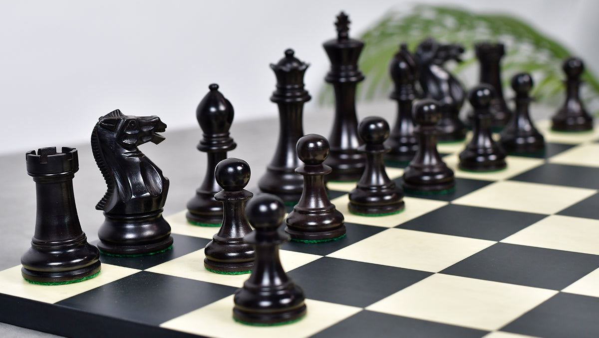 Knight carving detail on the Pro Tournament Staunton chess pieces in ebonised and boxwood
