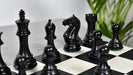 Ebonised Staunton chess pieces with a 103mm king, hand carved in India