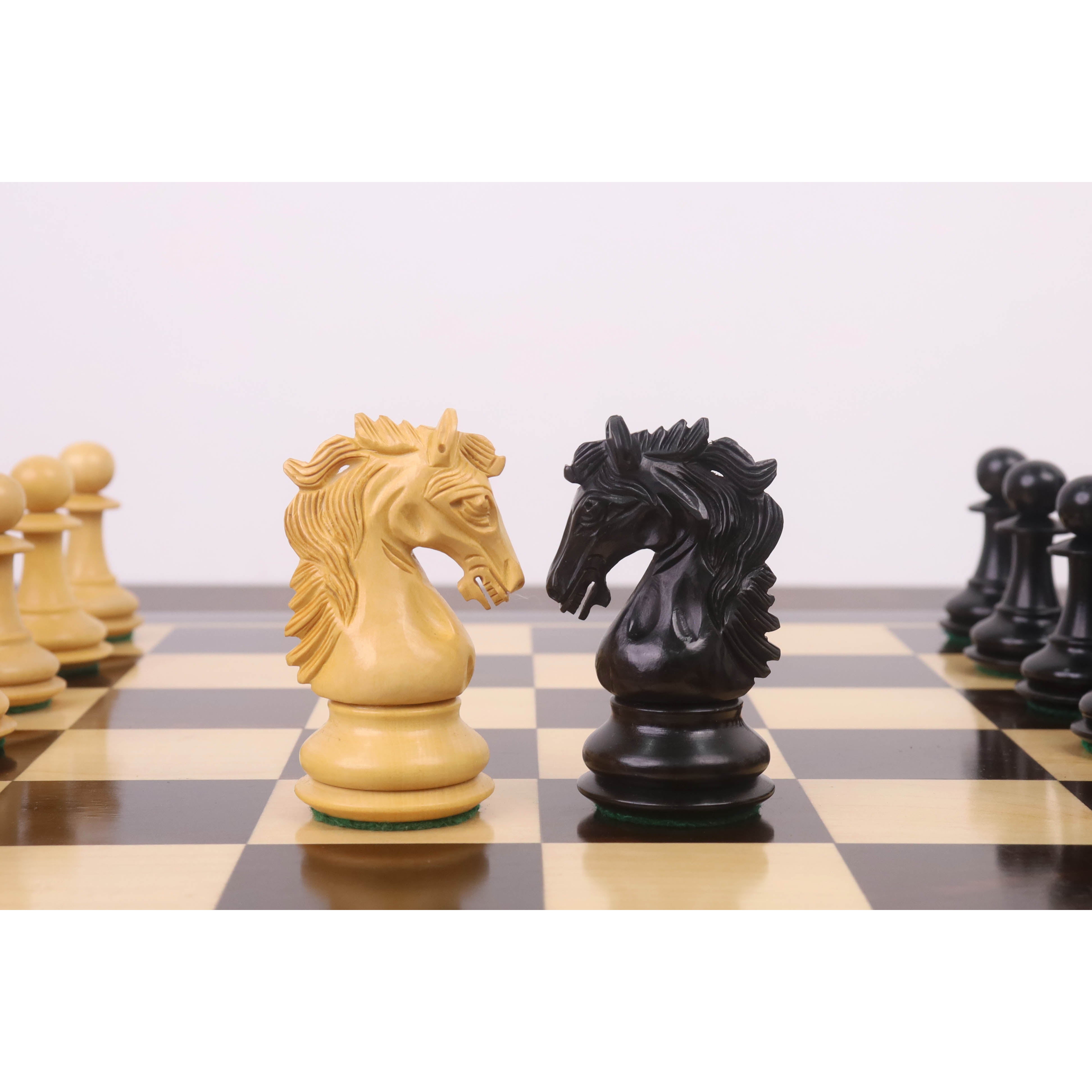 Ebony Wood and Boxwood chessmen sized for 55 mm squares