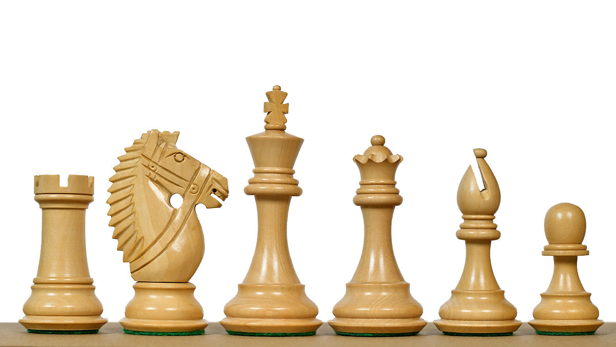 Sheesham chess pieces with a 103mm king and weighted felted bases