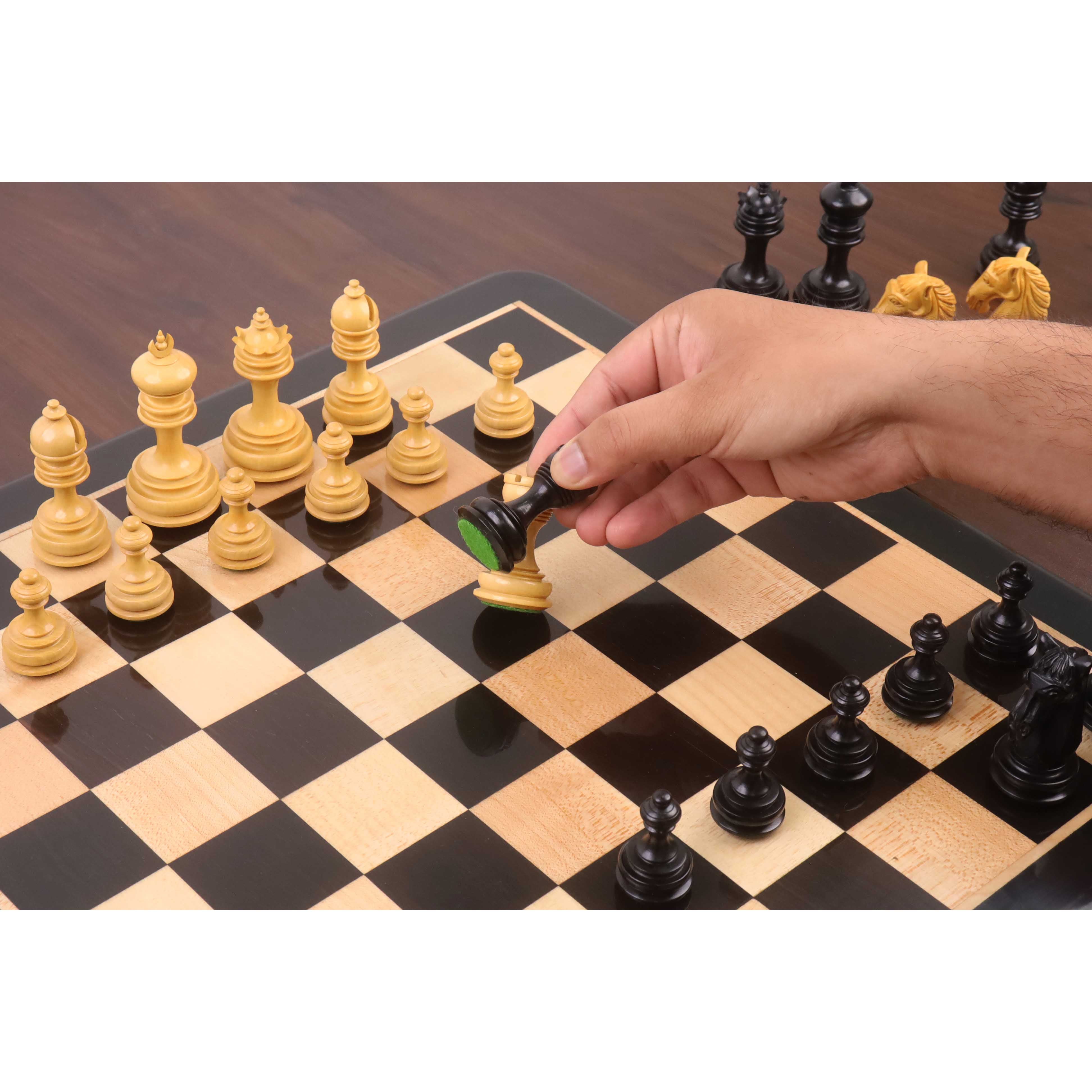 Ebony and Boxwood chessmen sized for 45 to 50 mm squares