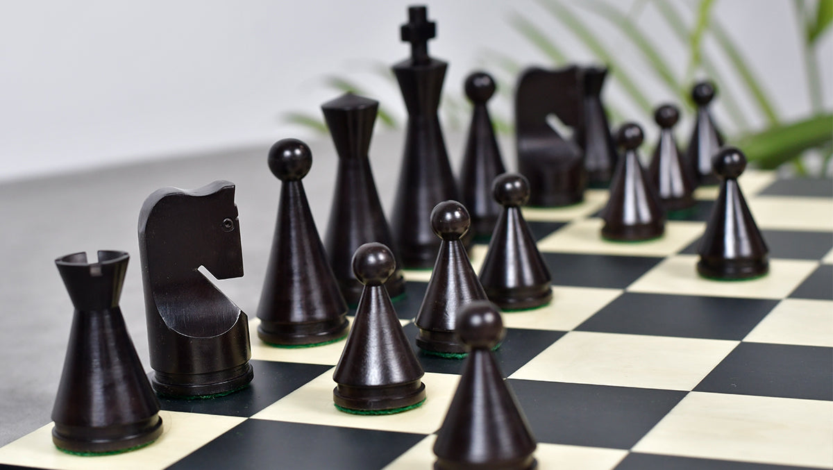 Knight carving detail on the Classic Cone Shaped chess pieces in ebonised and natural boxwood