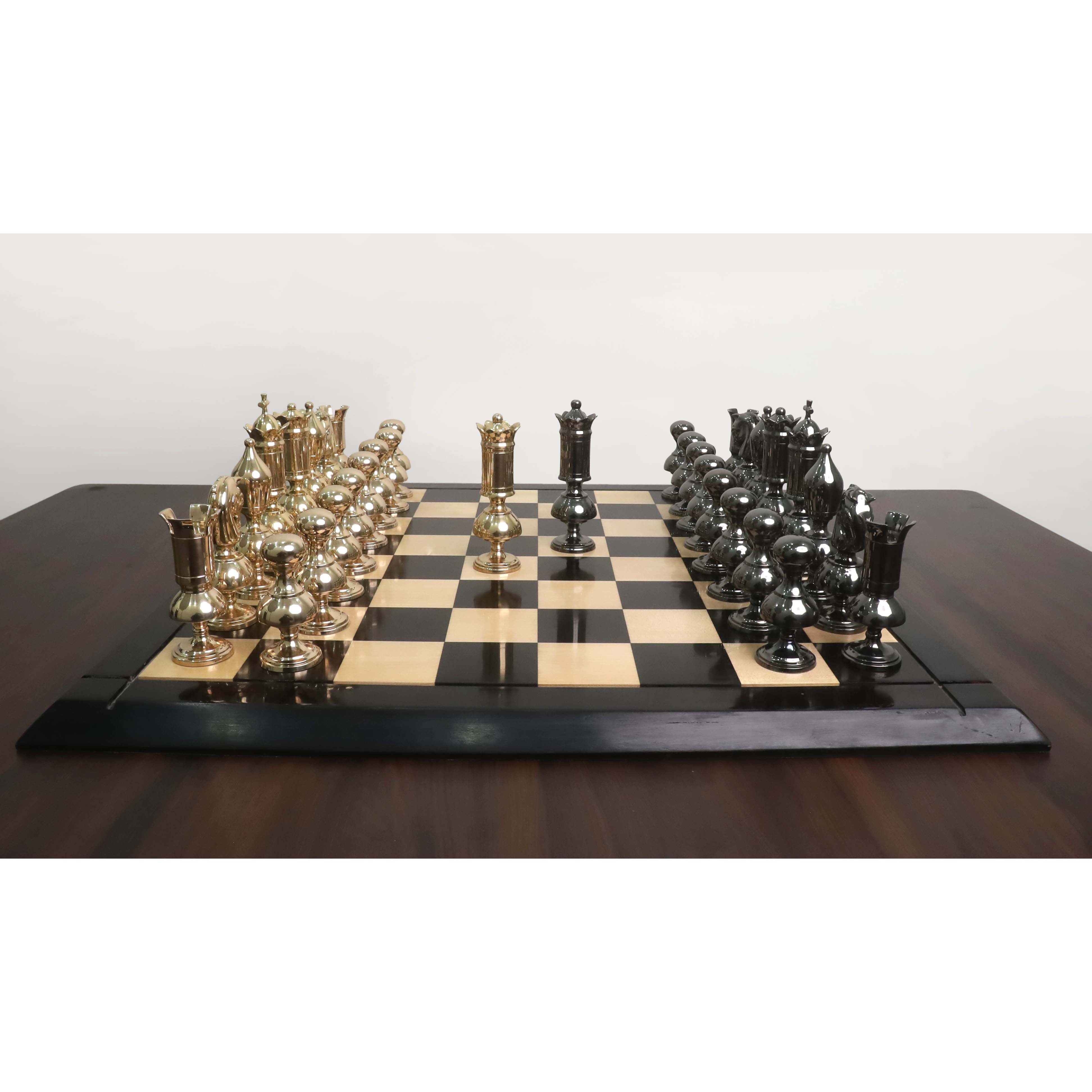 Metallic Grey and Metallic Gold chessmen sized for 60 to 70 mm squares