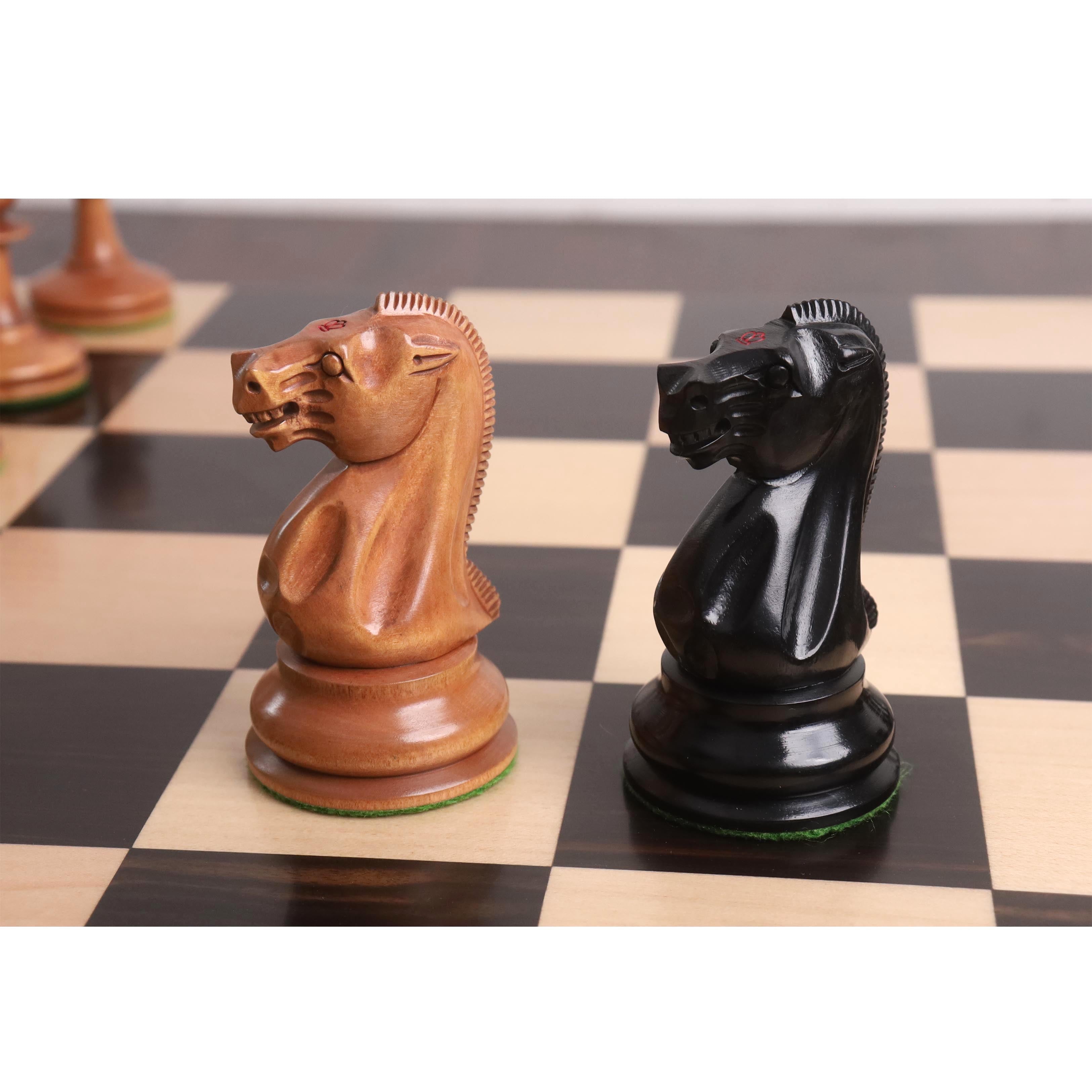 Ebony Wood and Antiqued Boxwood chessmen at 2,000 grams complete