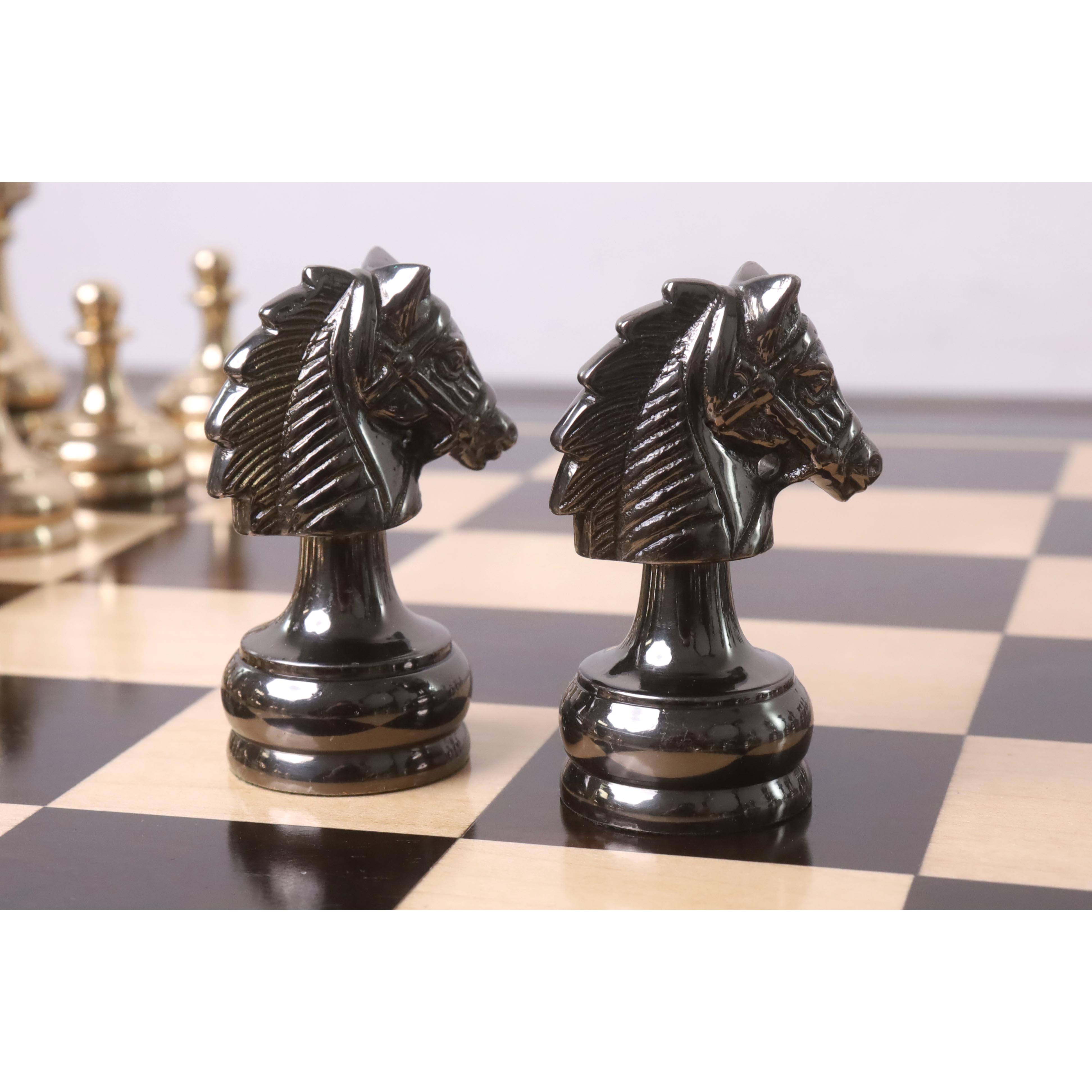 Knight and rook from the metallic grey and gold chessmen