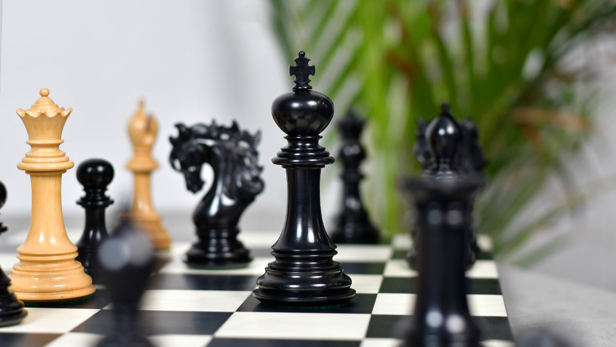 Full 34 piece Viking Series chess set in ebony and boxwood, Sterling Chess Australia