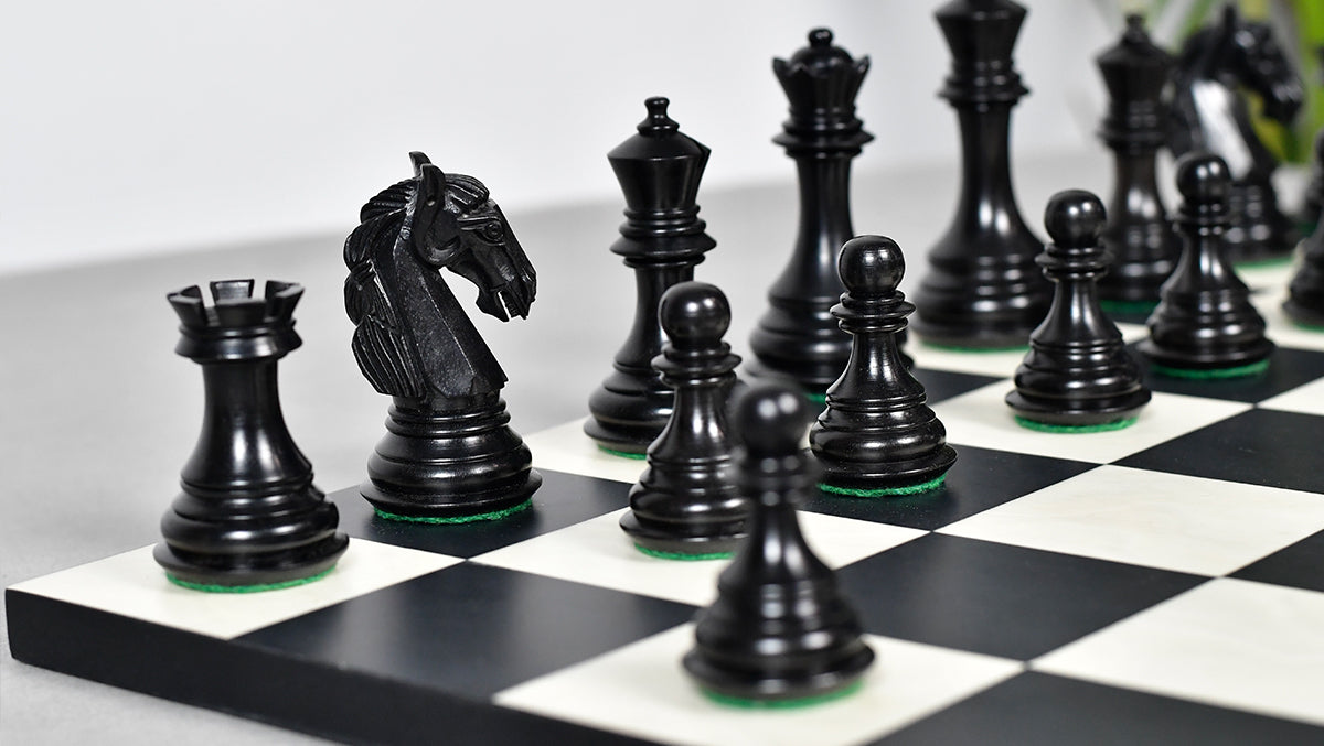 Knight carving detail on the New Colombian Staunton chess pieces in genuine ebony and boxwood