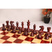 Mahogany Stained Boxwood and Distress Antiqued Boxwood chessmen with a 45mm king base