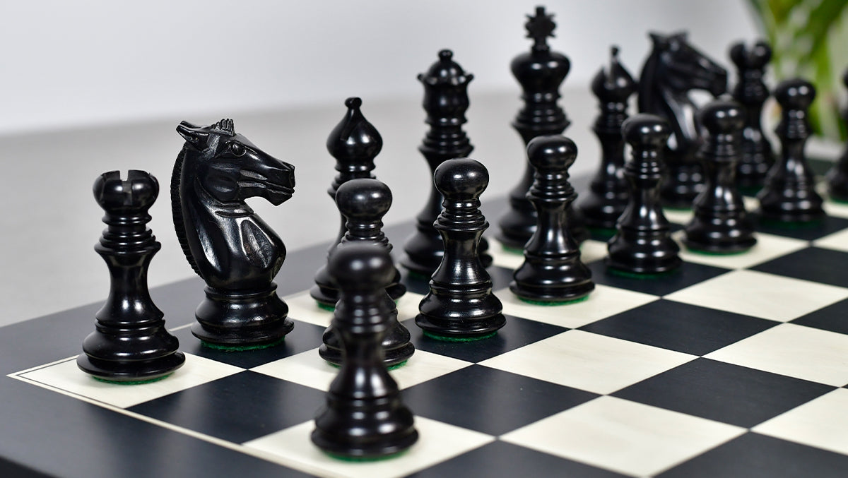 Knight carving detail on the Meghdoot Staunton chess pieces in ebony and boxwood