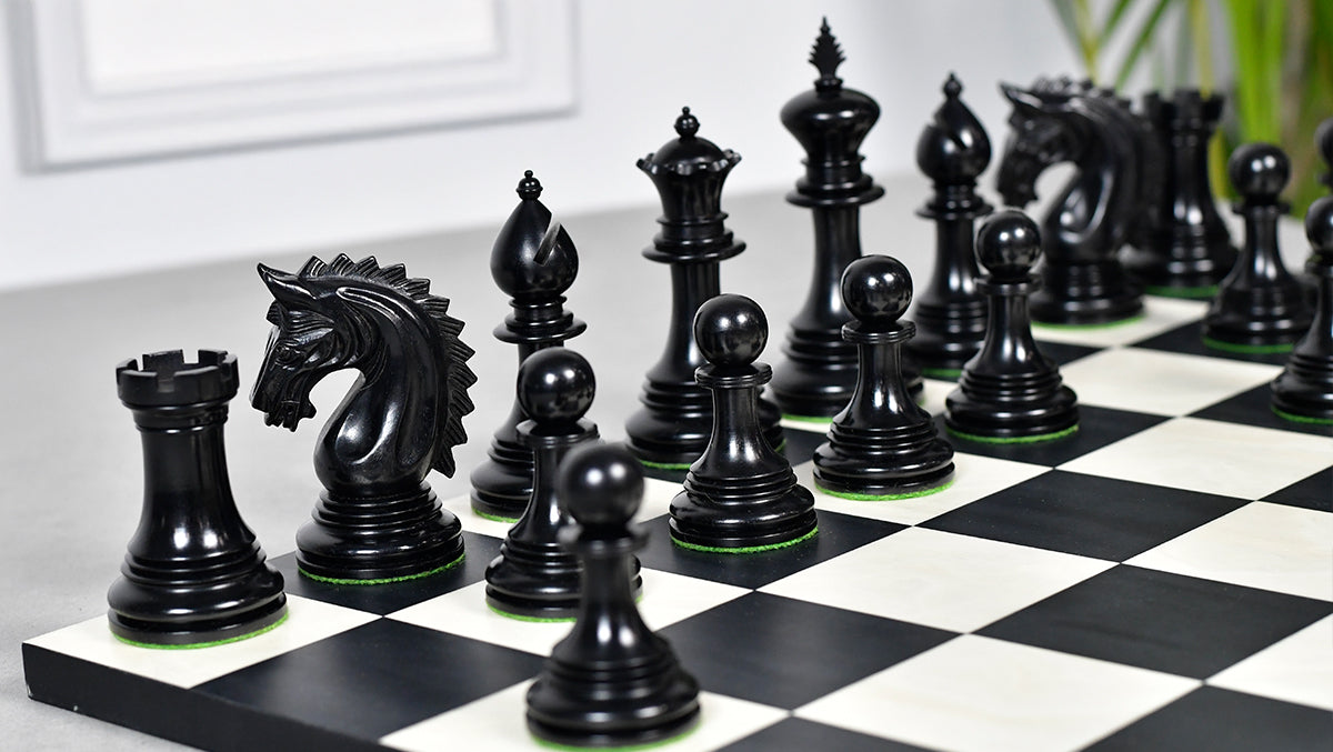 Knight carving detail on the California Chrome Staunton chess pieces in genuine ebony and boxwood