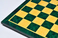 Green burl MDF tournament chess board, green velvet underside