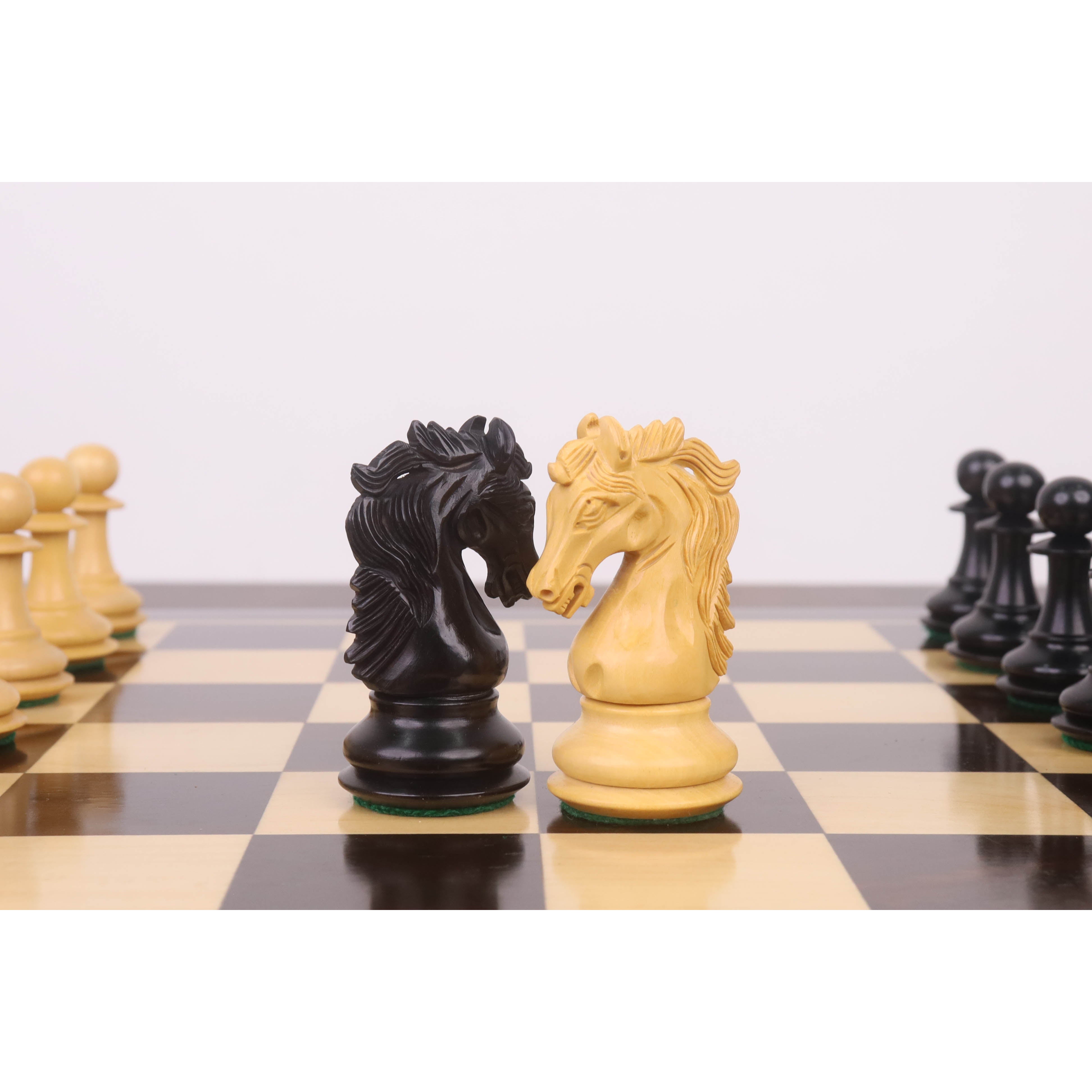 Ebony Wood and Boxwood chessmen with a 42mm king base