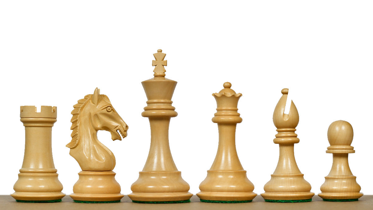 Bud Rosewood chess pieces with a 106mm king and weighted felted bases