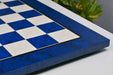 Blue burl MDF tournament chess board, green velvet underside