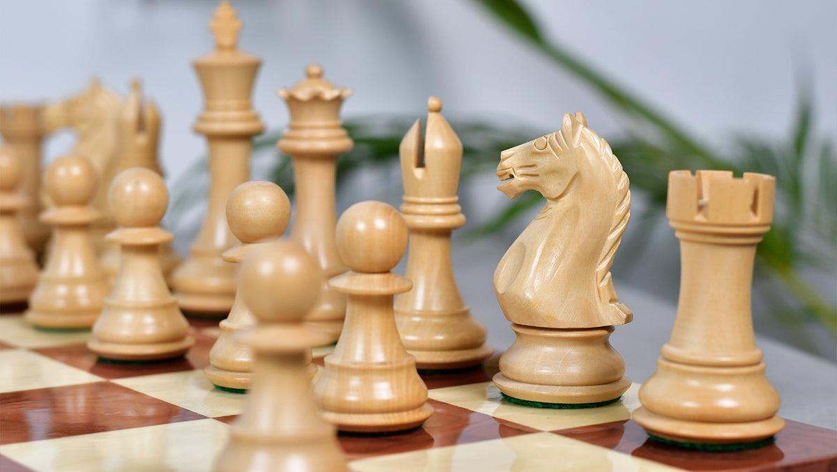 Hand carved knight detail on the Fierce Knight Staunton Bud Rosewood chess pieces