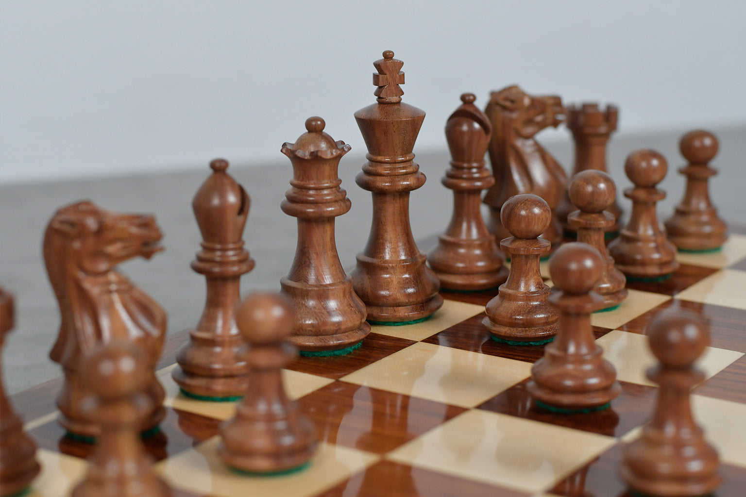 Stallion Weighted Staunton chess set, 76mm king, Sheesham finish with its 37cm sheesham board