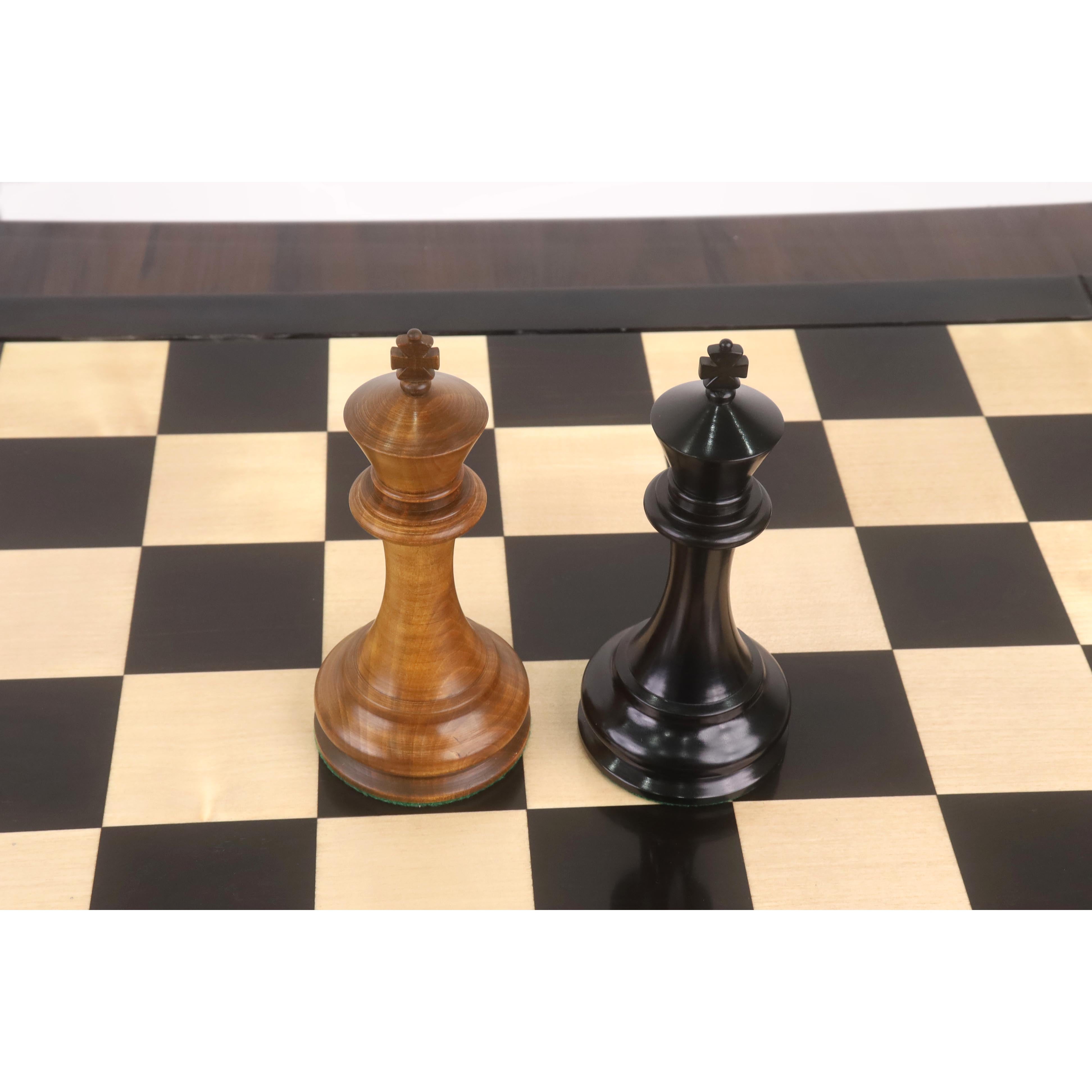 Ebony Wood and Distress Antiqued Boxwood chessmen with a 70mm king base