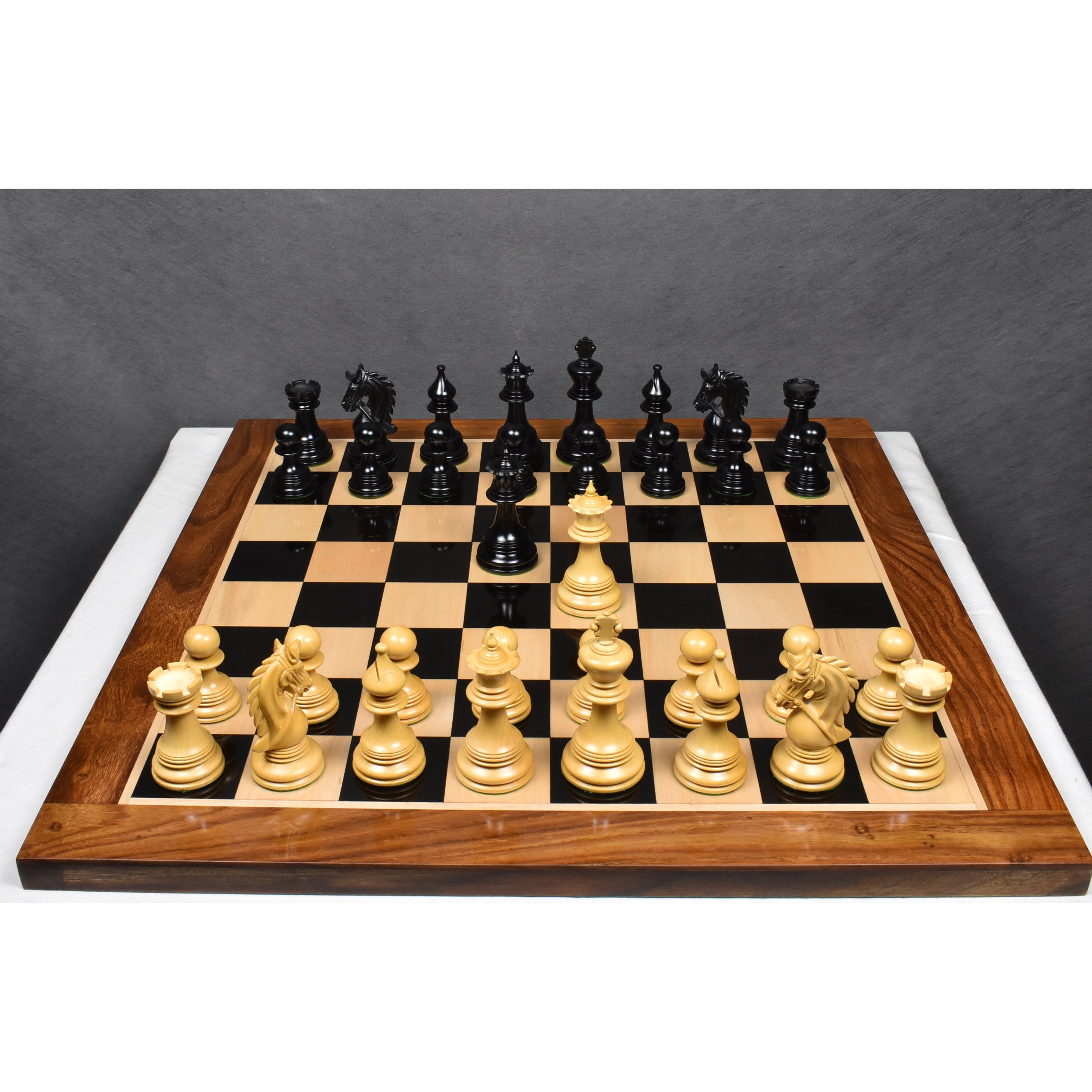 Ebony Wood and Boxwood chessmen with a 49mm king base