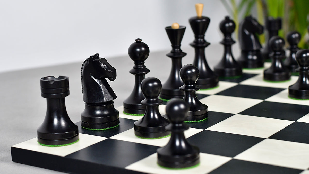 Knight carving detail on the Soviet Era chess pieces in ebonised and natural boxwood