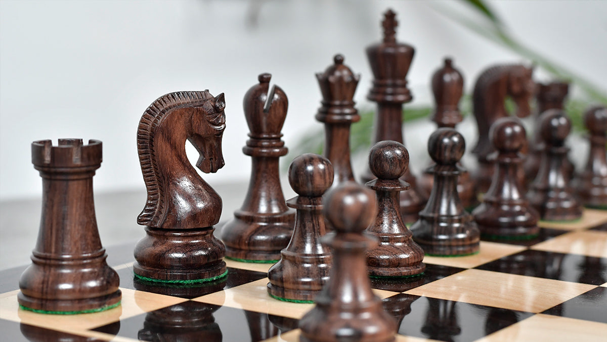 Leningrad Club Sized wooden chess pieces, 102mm king, Rosewood finish