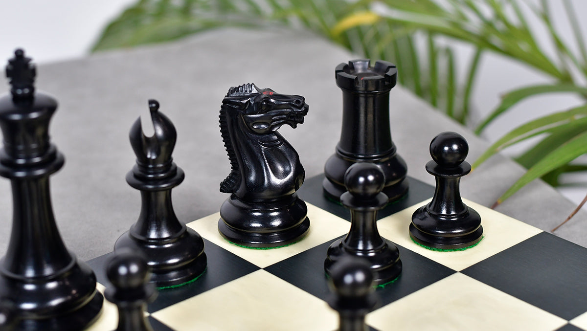 Full 34 piece 1849 Original Staunton chess set in ebony and antiqued boxwood, Sterling Chess Australia