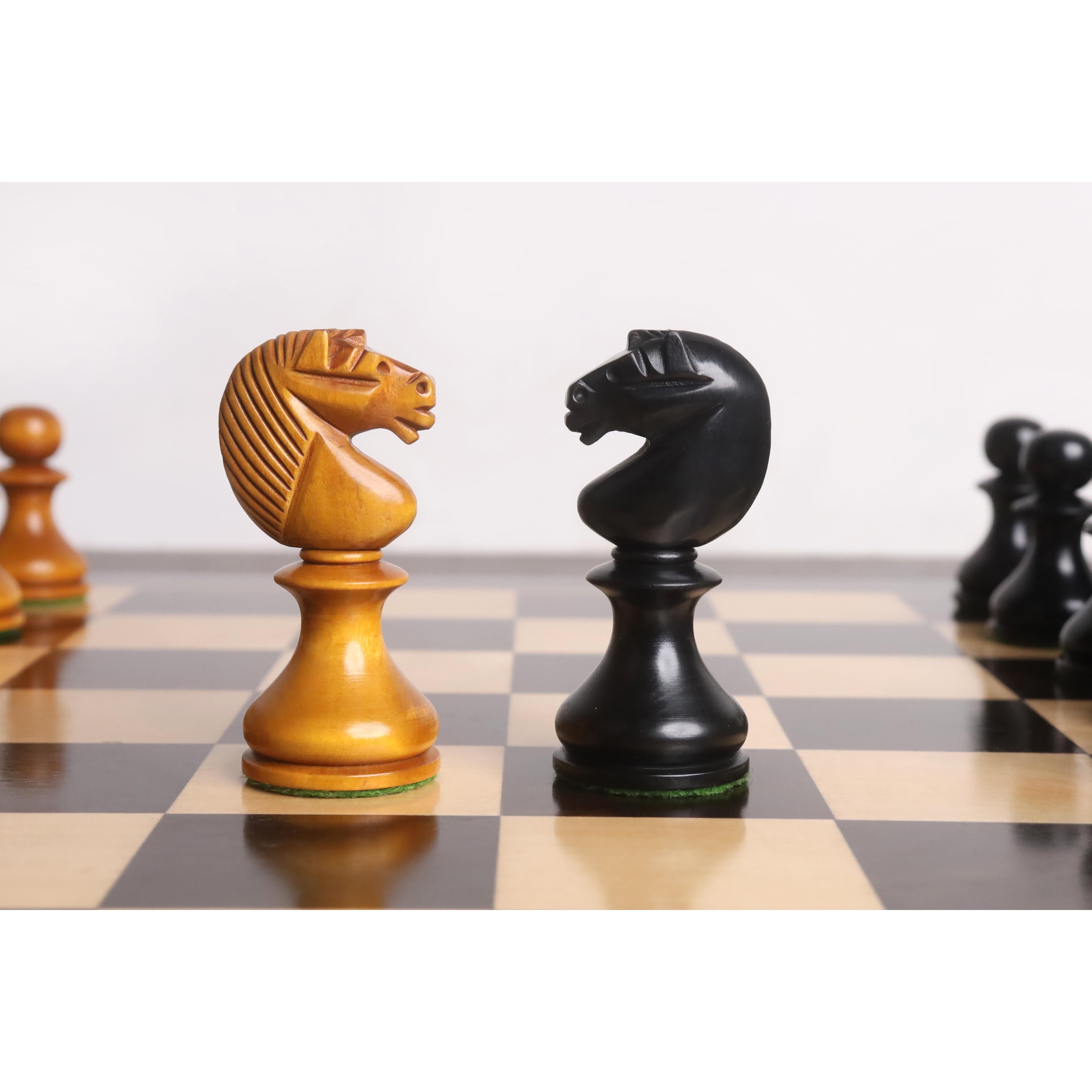 Ebonised Boxwood and Antiqued Boxwood chessmen sized for 45 to 55 mm squares