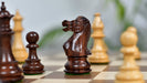 Knight carving detail on the British Staunton Series chess pieces in anjan wood and natural boxwood