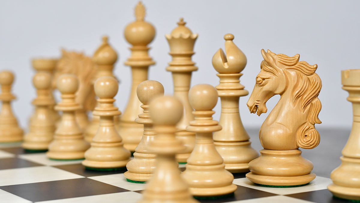 Ebony wooden chess pieces, 115mm king, Sterling Chess Australia