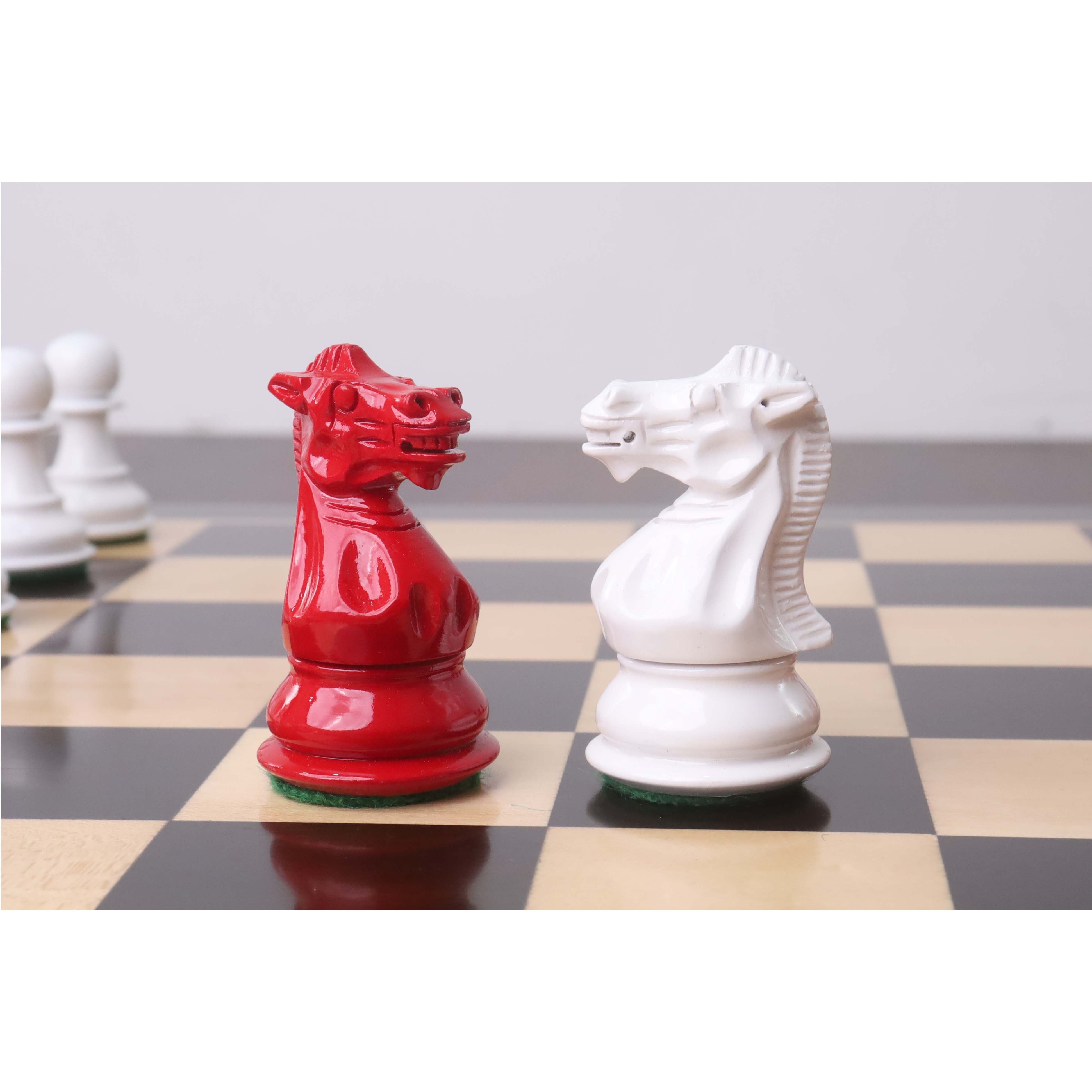 Red Painted Boxwood and White Painted Boxwood chessmen sized for 40 to 50 mm squares